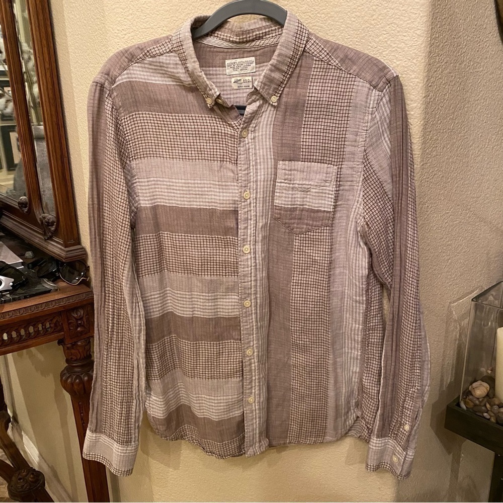 ALL SAINTS Women Beige Plaid Buttoned 100% Cotton Long Sleeve Top Size Medium